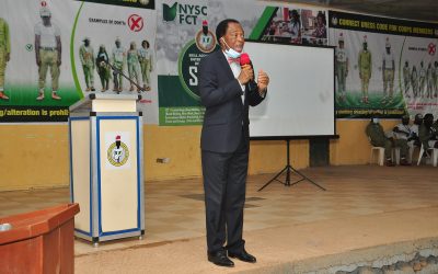 President and Founder of Pan African Institute for Global Affairs and Strategy (PAIGAS), Ambassador (Dr) Martin Uhomoibhi Sensitizing Youth Corps Members on Stemming the Tide of Irregular Migration in NYSC Orientation Camp Kubwa, Abuja. 2nd – 3rd November 2021.