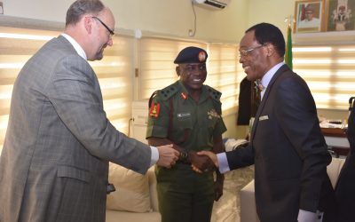 In continuation of its advocacy mandate, the President of PAIGAS, Amb.(Dr.) Martin Uhomoibhi and the EU Head of Delegation to Nigeria and ECOWAS, Amb. Michel ARRION paid a courtesy call on the Director General of NYSC, Brig. Gen. S.Z. Kazaure at the NYSC Headquarters, Abuja