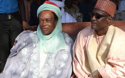 From left: The President of PAIGAS Amb. (Dr.) Martin Uhomoibhi (Dan Majen Koko) OFR. And Muhammed Haidara of the Ministry of Foreign Affairs during the Turbaning of Muhammad Bello as the new Sarkin Koko in Kebbi State. Saturday 29, November 2019.